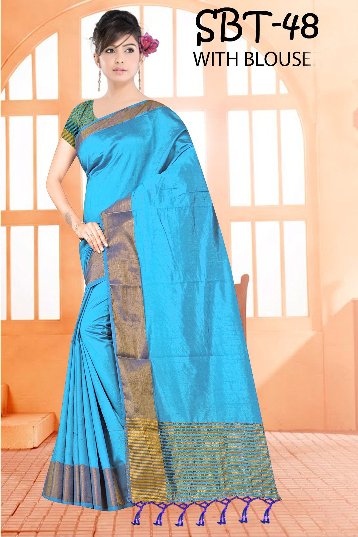 Multi Color Tussar Silk Saree