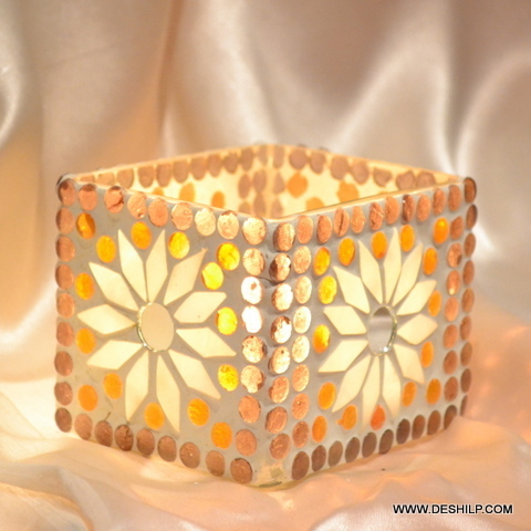 Modern Arts Small Glass Beautiful Mosaic Candle Holder