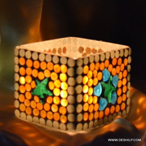 Modern Arts Small Glass Beautiful Mosaic Candle Holder