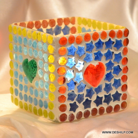 Multicolor Mosaic Candle Votive Holders For Home - Material: Glass