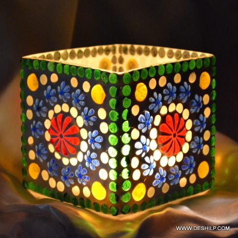 एंटीक इमिटेशन स्क्वायर ग्लास टी लाइट होल्डर