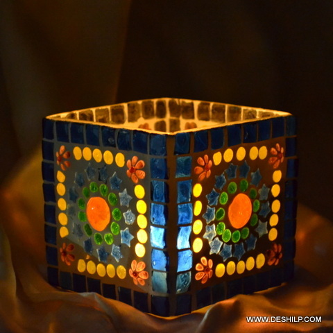 Polishing Multi Mosaic Squire Glass T Light Candle