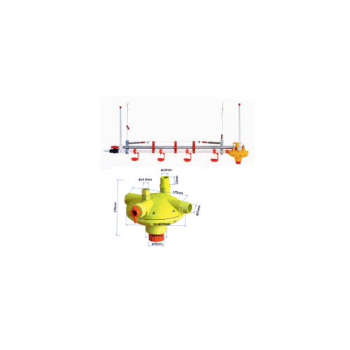 Nipple Drinker System - Plastic Material, 10' Square Pipe , Red-Yellow Color, Automatic Technology, 4-5 Birds Capacity, 100-150ml/min Output