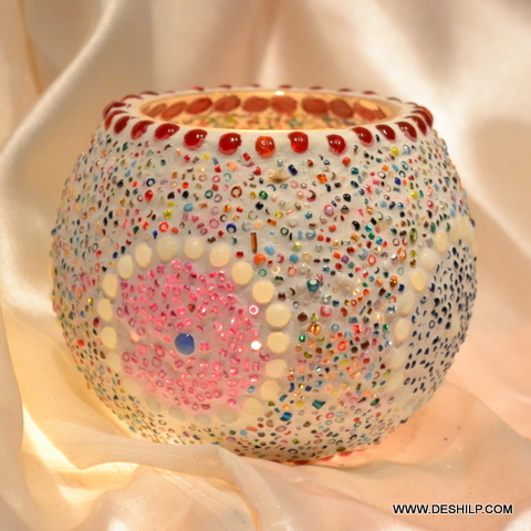 Multicolored Small T Light Candle Holder - Material: Glass