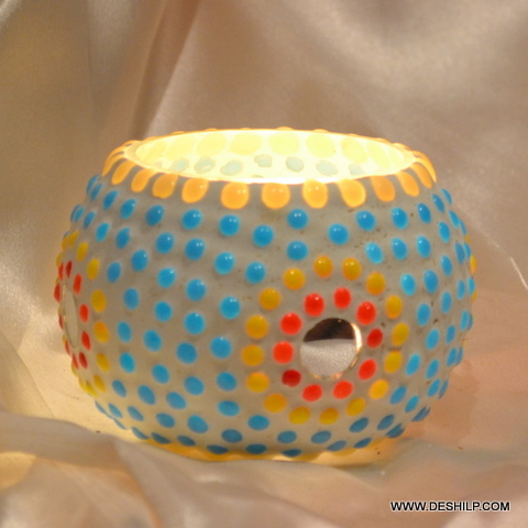 Two Color Mosaic Glass Candle Holder - Handmade From High-quality Glass, Polished Finish, Modern Art Design | Perfect For Home Decoration, Ceremonies, And Special Occasions