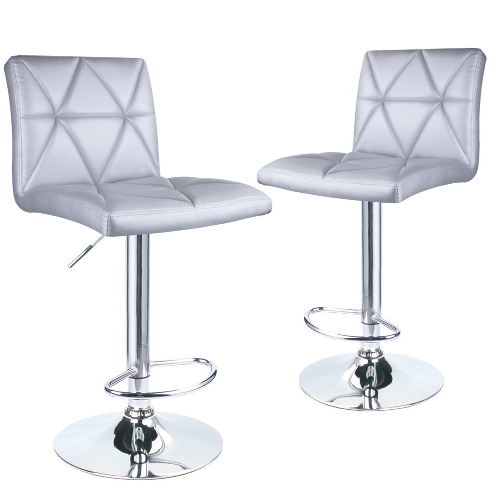 Hydraulic Square Back Bar Stools - Stainless Steel, 21.5"-31.5" Height, Silver | Modern Design, Adjustable & Rotatable, High Quality Pu Leather, Easy Assembly, Ergonomic Comfort, Set Of 2