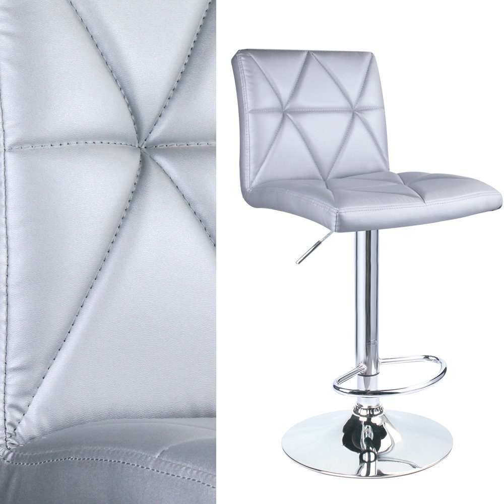 Hydraulic Square Back Bar Stools - Stainless Steel, 21.5"-31.5" Height, Silver | Modern Design, Adjustable & Rotatable, High Quality Pu Leather, Easy Assembly, Ergonomic Comfort, Set Of 2