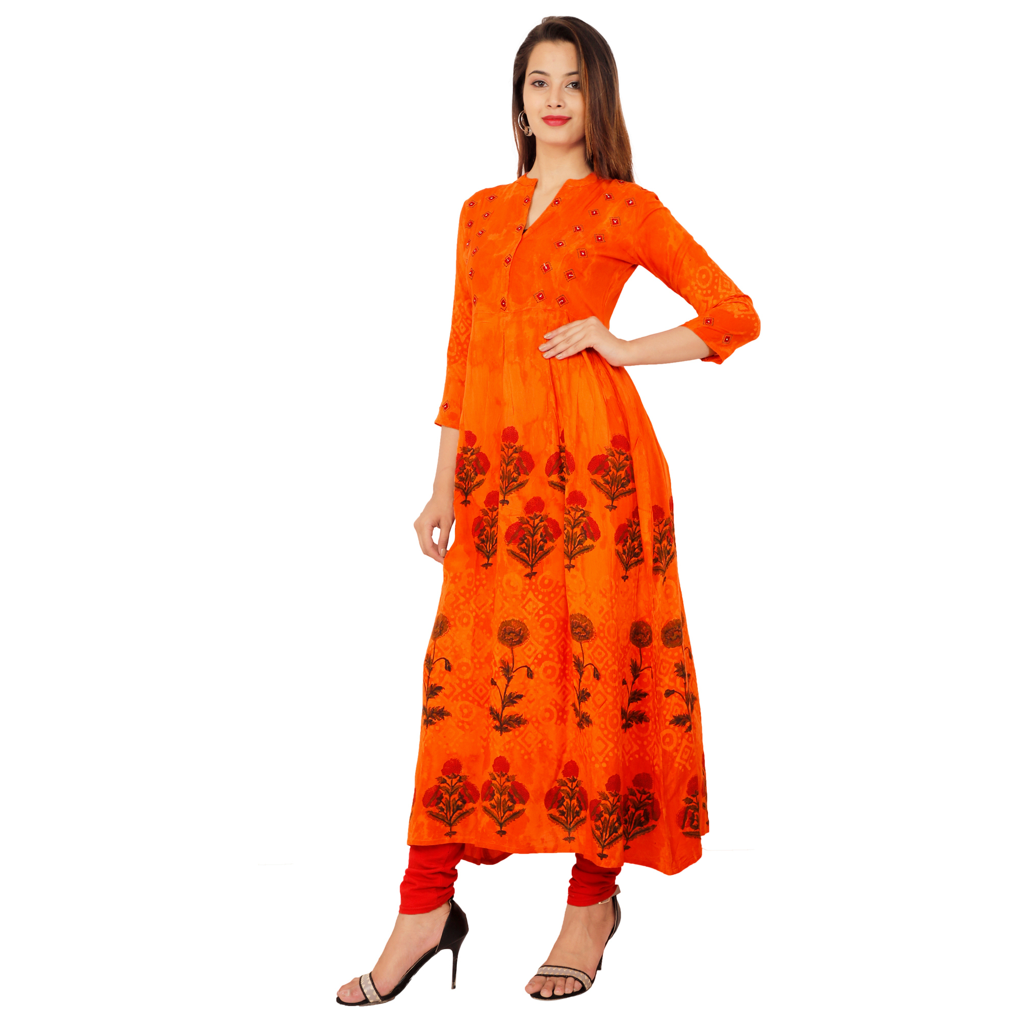Lakbi Batik Print Orange Flared Kurti