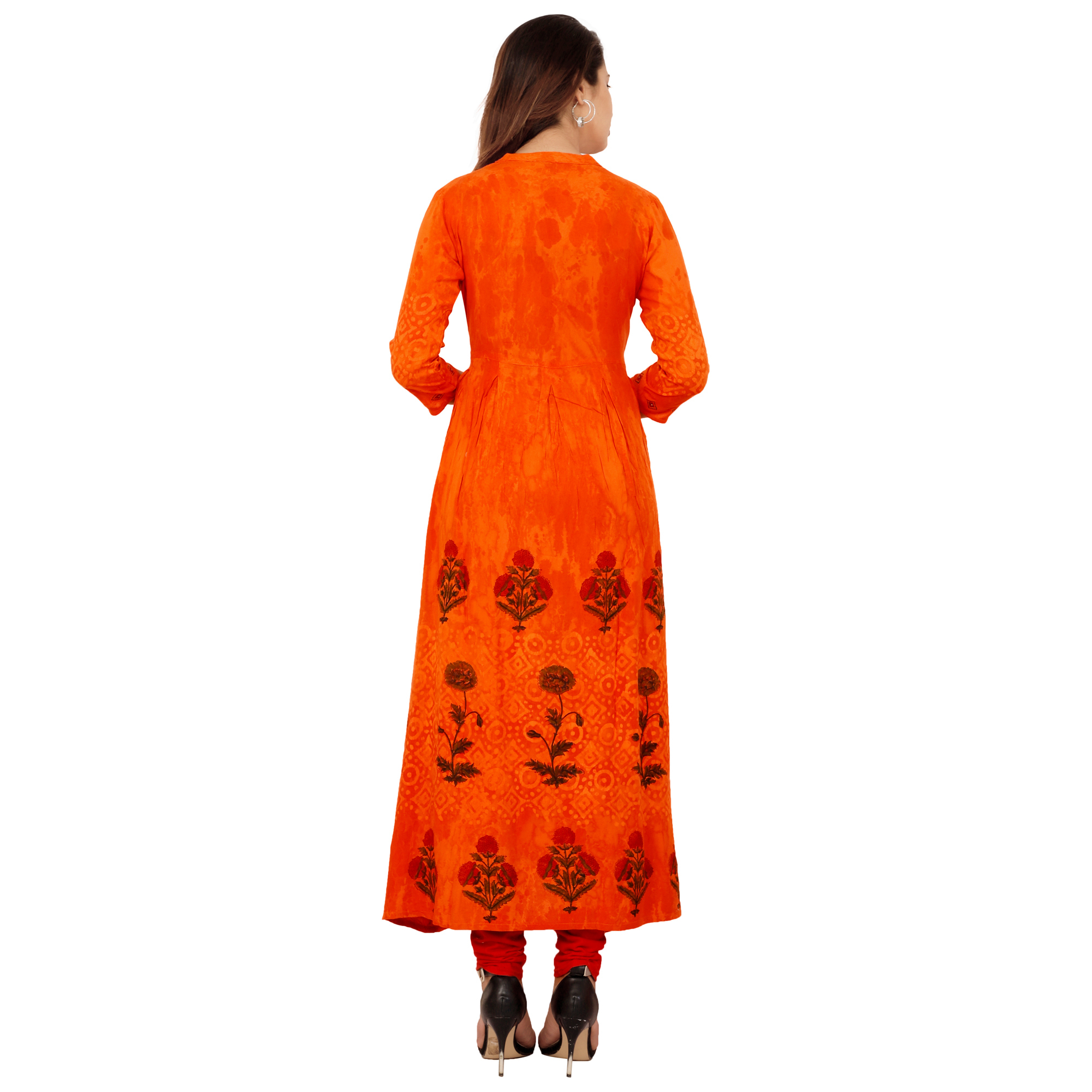 Lakbi Batik Print Orange Flared Kurti