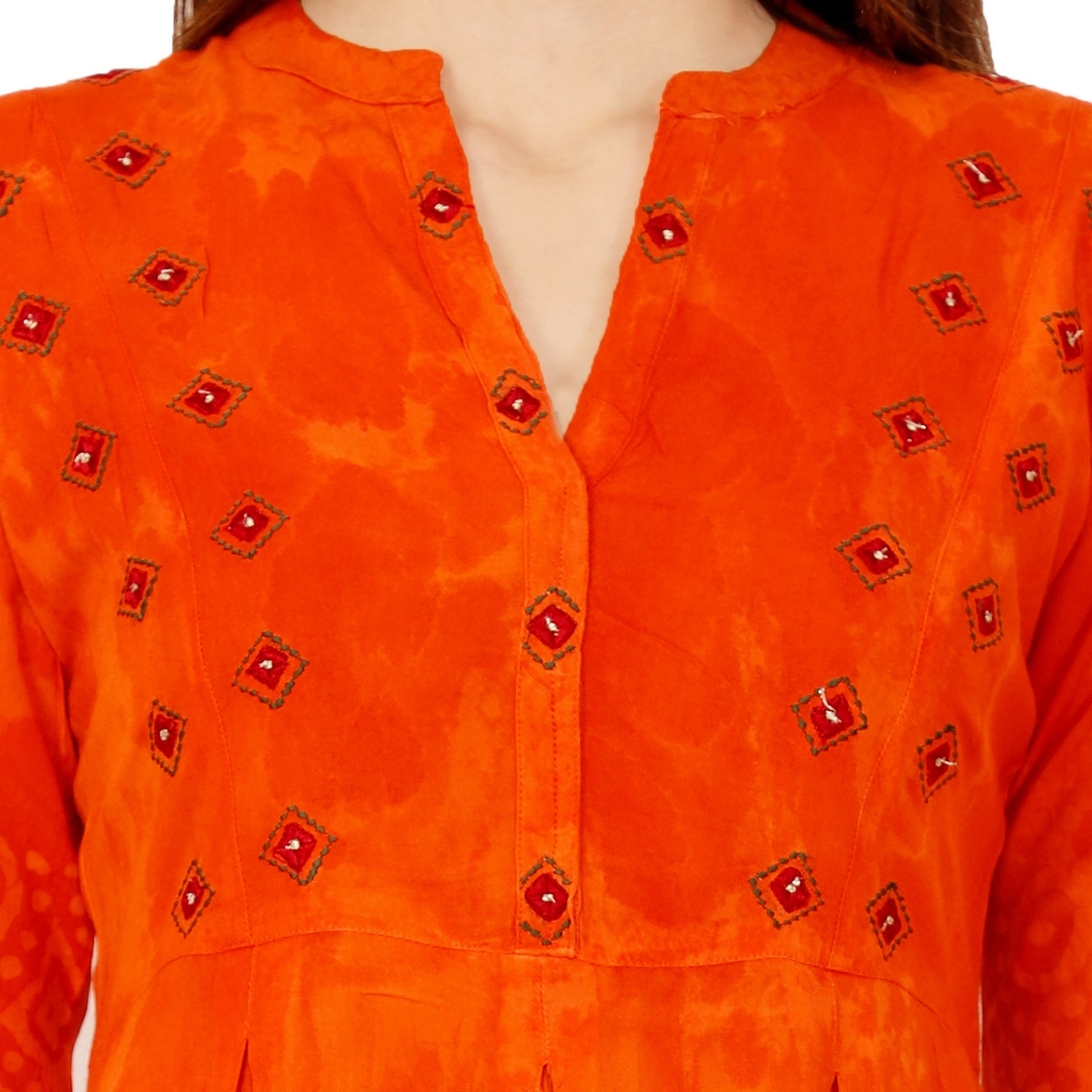 Lakbi Batik Print Orange Flared Kurti