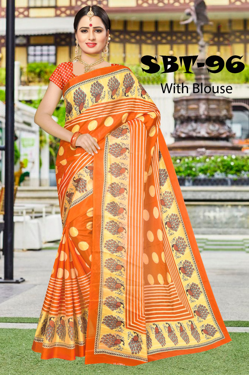 New Silk Saree - 5.5 Mtr Length, 0.8 Mtr Blouse | Multi Color, Printed Pattern, Cotton Silk Fabric, Suitable For All Seasons