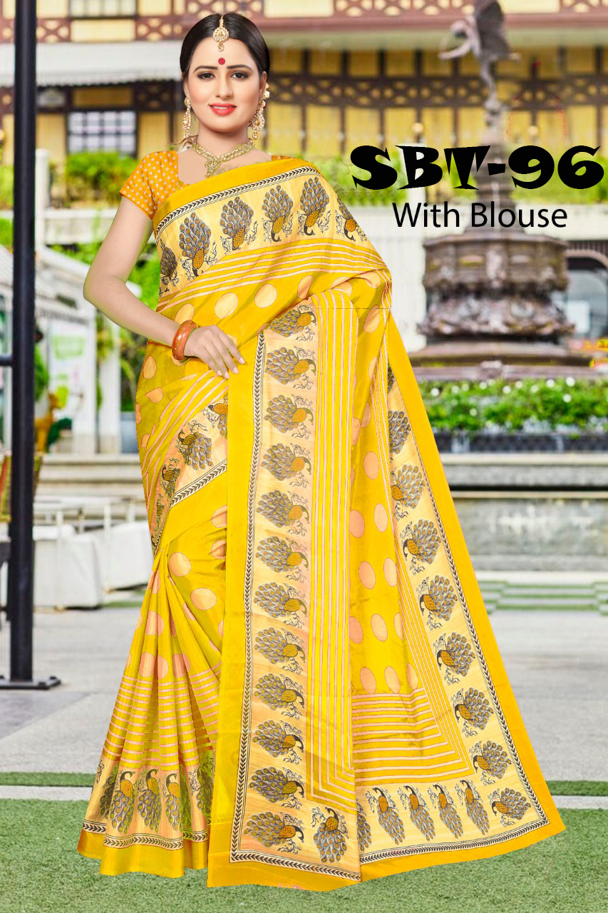 New Silk Saree - 5.5 Mtr Length, 0.8 Mtr Blouse | Multi Color, Printed Pattern, Cotton Silk Fabric, Suitable For All Seasons