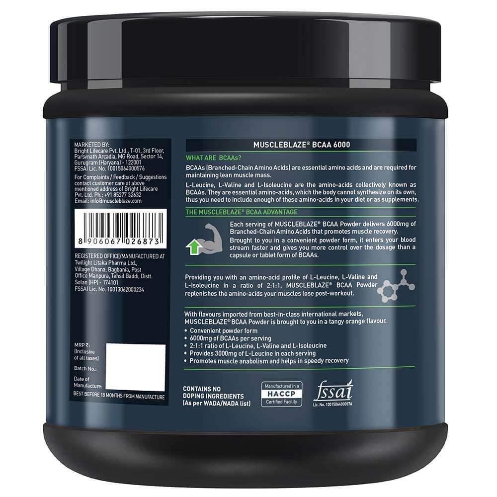 Muscleblaze Bcaa 6000, 0.88 Lb(400g) Watermelon Ingredients: Branched Chain Amino Acids (L-leucine