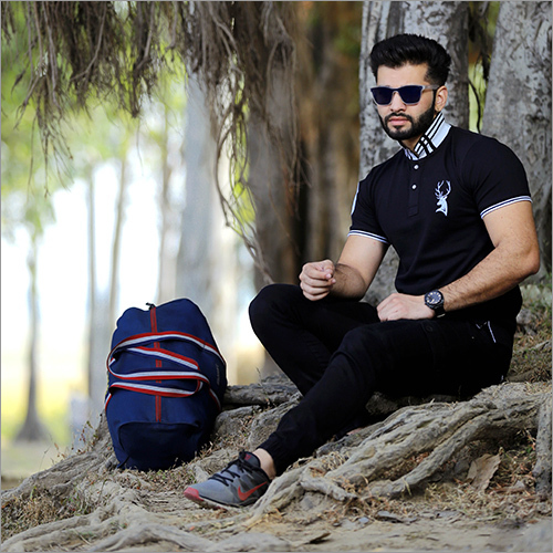 Mens Jacquard Polo T-shirt - Cotton Blend, Sizes M-xxl, Colors Pink, Navy Blue, Black | Short Sleeves, Plain Pattern, Fashionable Casual Attire For Ages 15-65