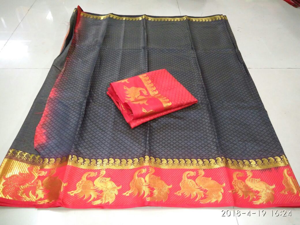 Kanjivaram Silk Saree - 5.5 Mtr Length Multicolor Tissue Jacquard | Printed Design For All Seasons Elegant South Indian Style