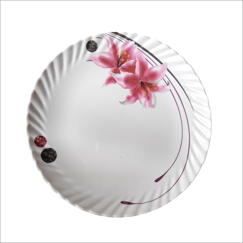 Melamine Dinner Plate - 12 Inches Round, Glossy White Finish with Floral Design, Scratch and Crack Proof, Dishwasher Safe