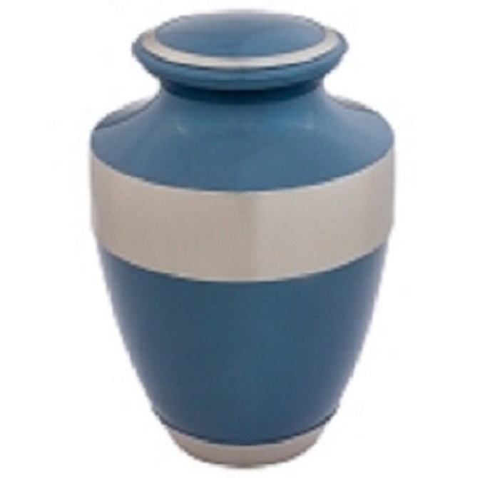 Silver Savant Metal Cremation Urn In Teal Blue