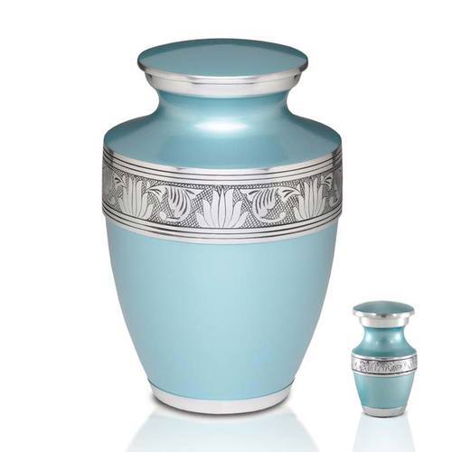 Silver Savant Metal Cremation Urn In Teal Blue