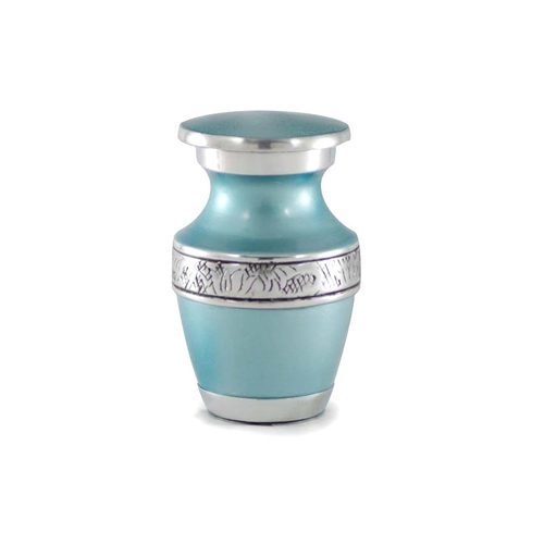 Silver Savant Metal Cremation Urn In Teal Blue