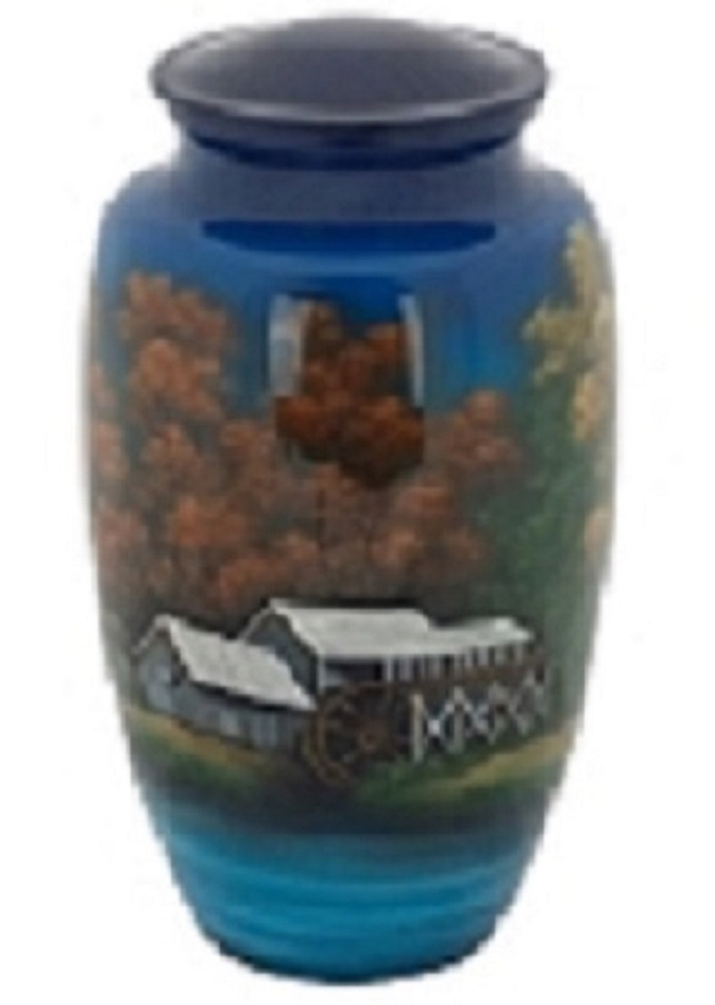 White Hand Painted Lighthouse Memorial Metal Cremation Urn