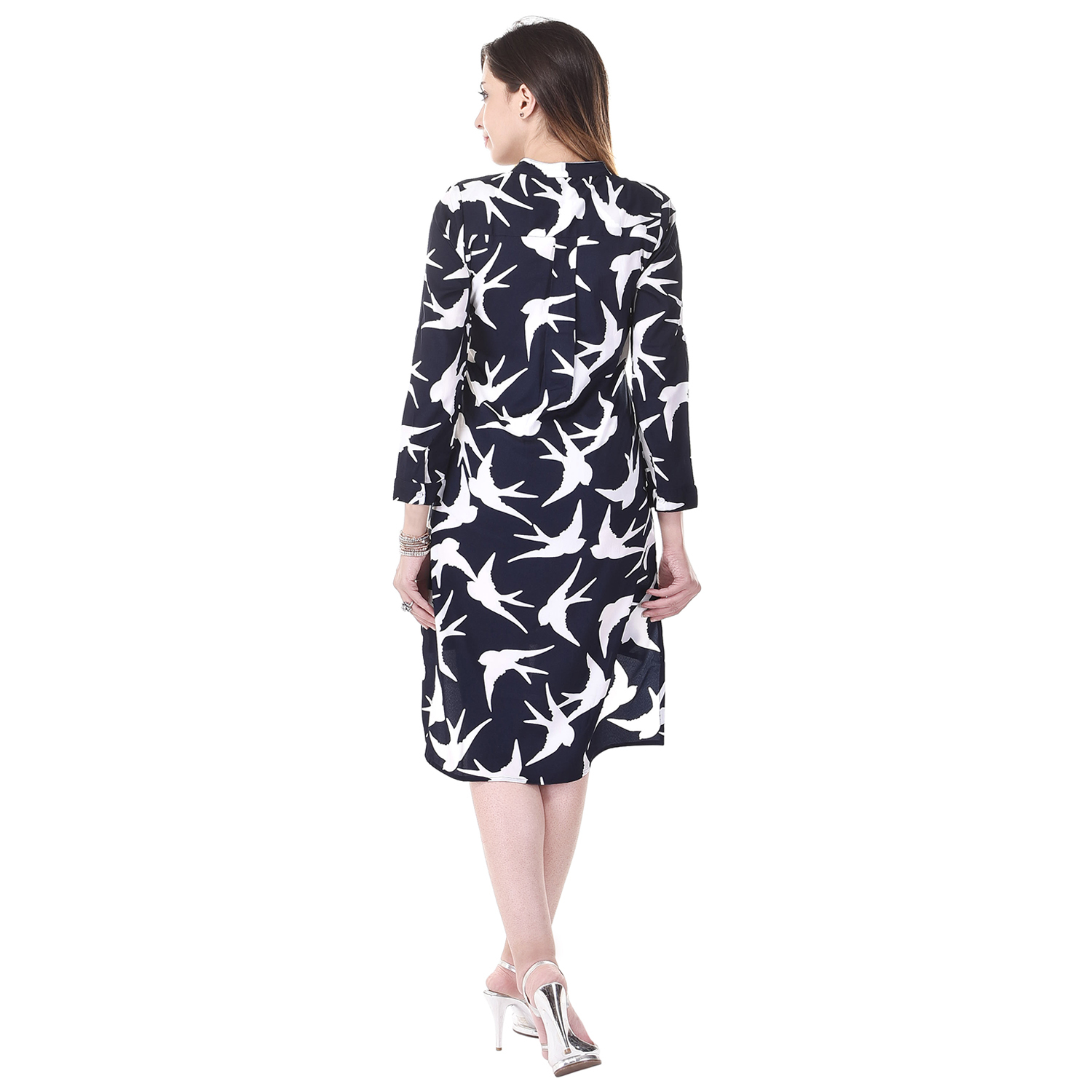 Women Tunics - Crepe Printed High Low Kurta With Segmented Pockets | All Season, Short Sleeves, Trendy Print