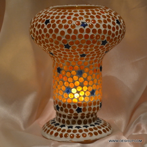 Multi Mosaic Glass Table Lamp - Glass & Metal, 4x10 - 6x10 Inch, Yellow Color, Handmade Modern Art Design, Polished Finish, Round Shape, Weighs 4-8 Kilograms
