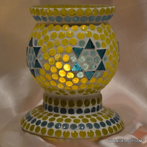 Yellow And Blue Unique Design Two Color Mosaic Table Lamp