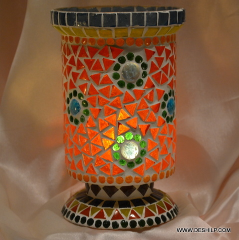 Yellow And Green Multi Mosaic Glass Table Lamp