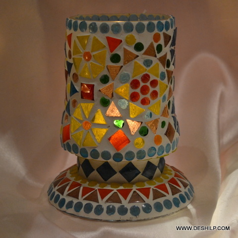 Multicolored Hurricane Shape Glass Candle Holder For Decoration - Metal Type: Metal