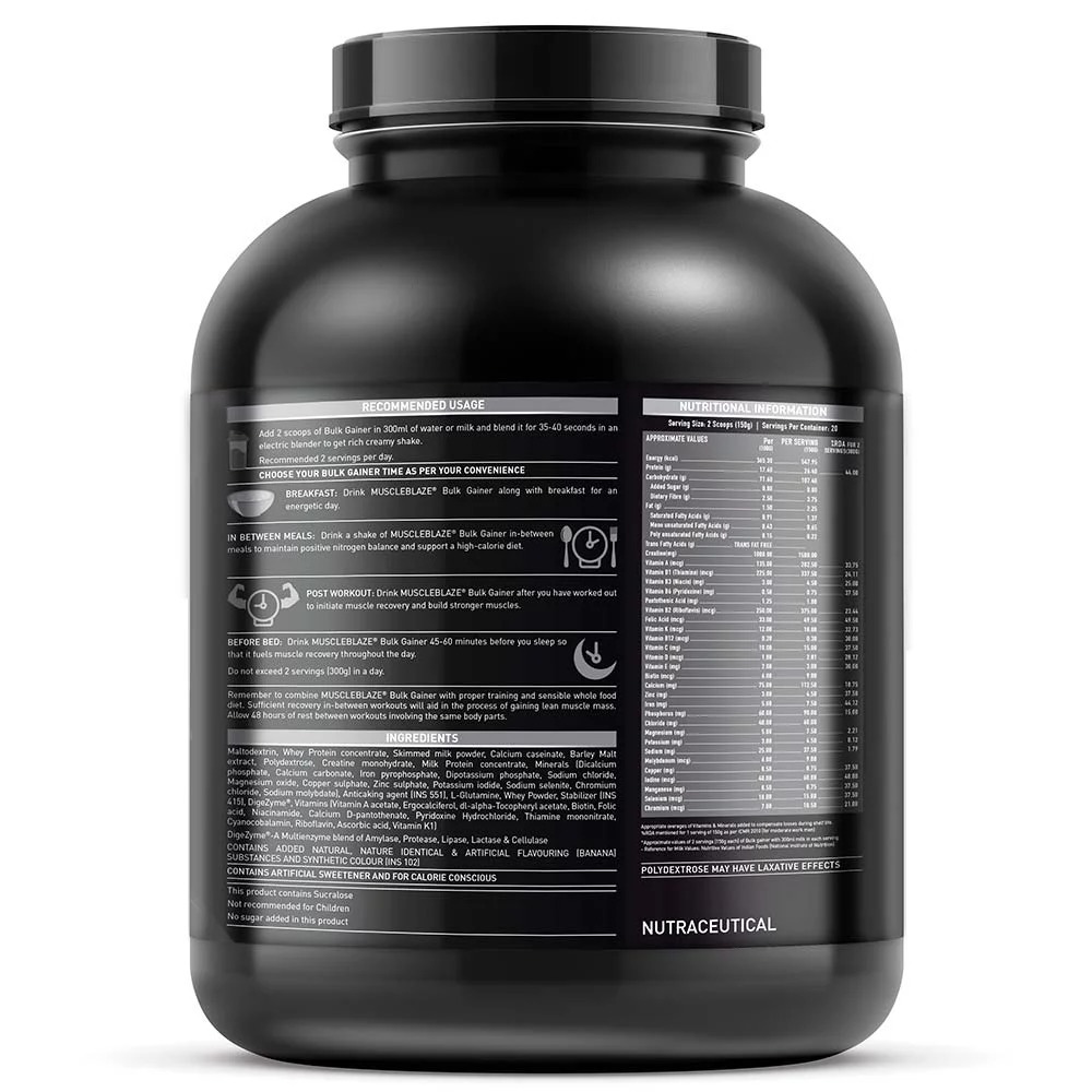 Muscleblaze Bulk Gainer With Creatine, 6.6 Lb(3kg) Banana Ingredients: Maltodextrin