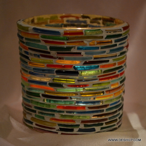 Designer T Light Candle Holder With Mosaic - Material: Glass