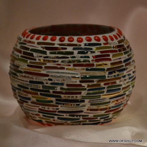 Bangle Mosaic Shape Glass Candle Holder - Glass & Metal | Antique Imitation, Handmade, Polished Finish, Versatile For Home & Event Decor