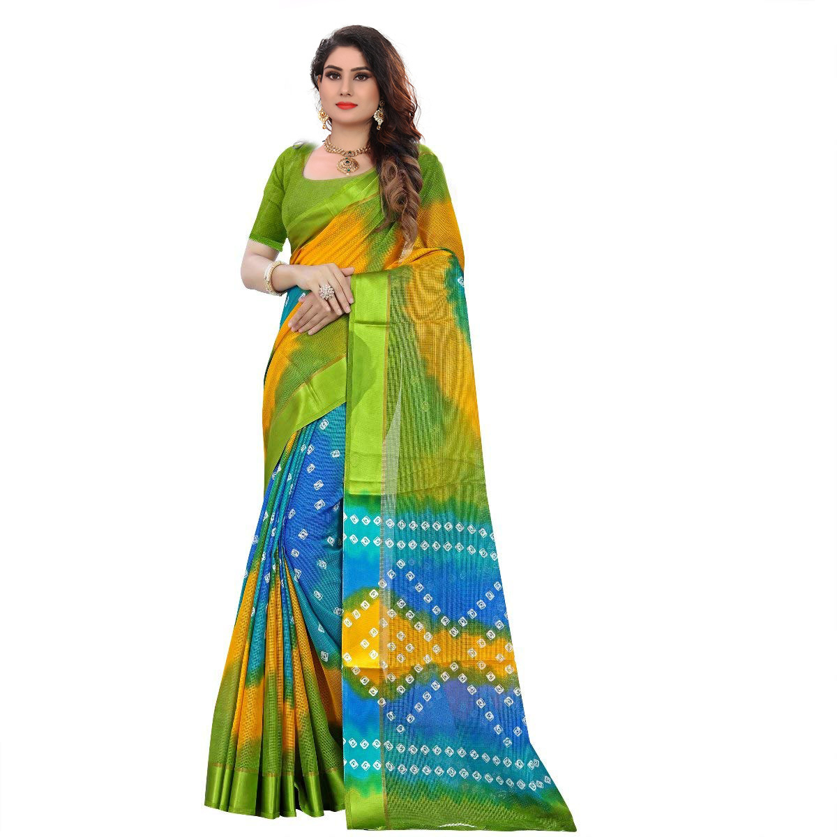 Bandhani Style Printed Saree - Tapadiya Checks, Length: 5.5 Mtr, Blouse Length: 0.8 Mtr, Multicolor, Suitable For All Seasons