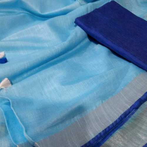 All Colours Cotton Linen Zari Border Sarees