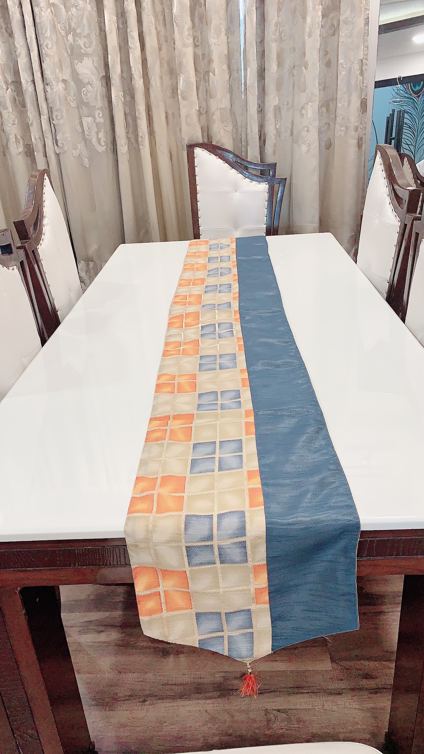 Cotton Table Runner - 25x21, 30x23, 35x25 Inch | Multicolor Printed Design, Elegant Jacquard Style For Banquets, Home, Outdoor, And Weddings