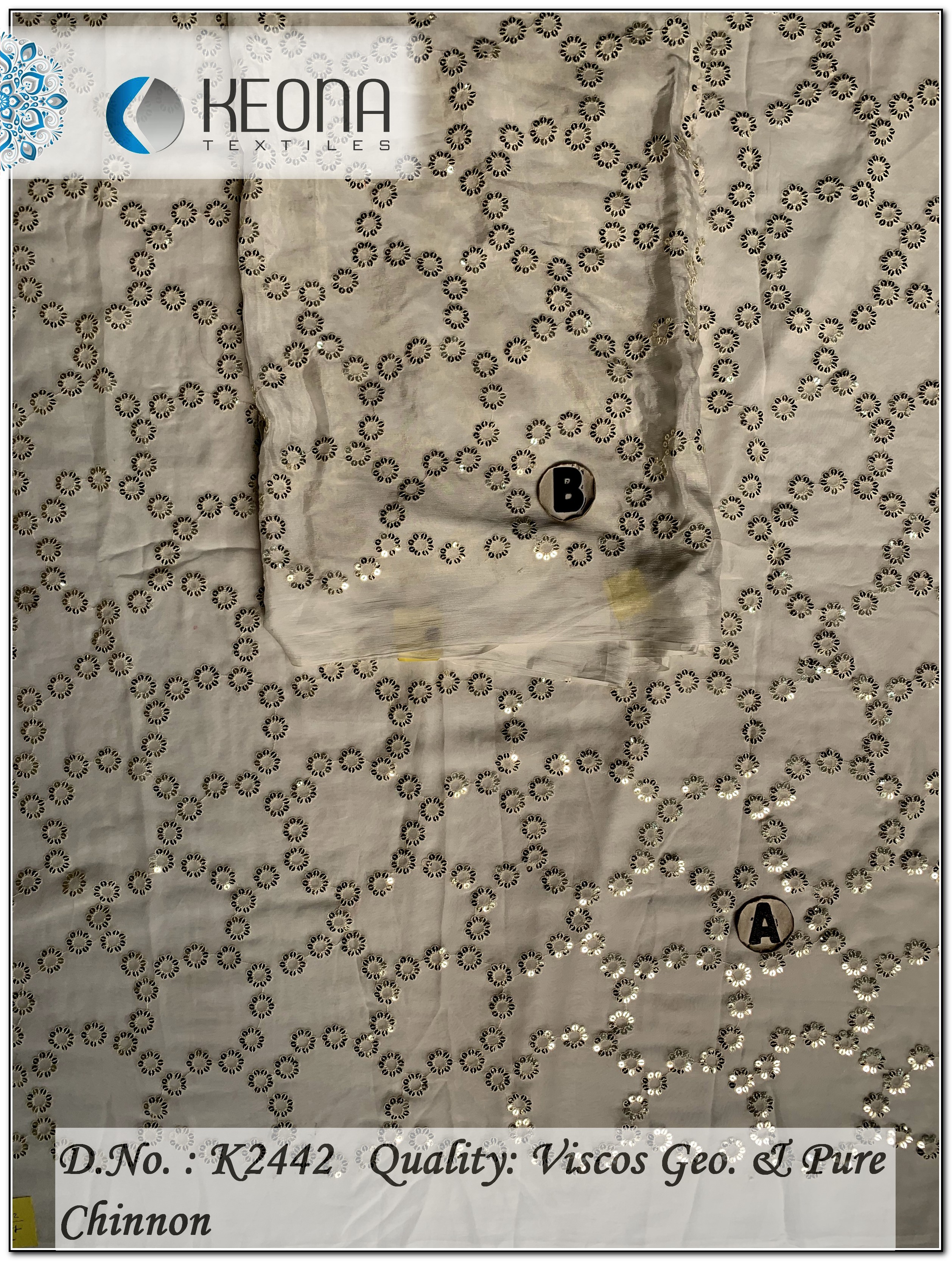 Fancy Sequins Embroidery Fabric - Silk, 44x Width Inch | Light Weight, Smooth, Tear-resistant, Bright Shine