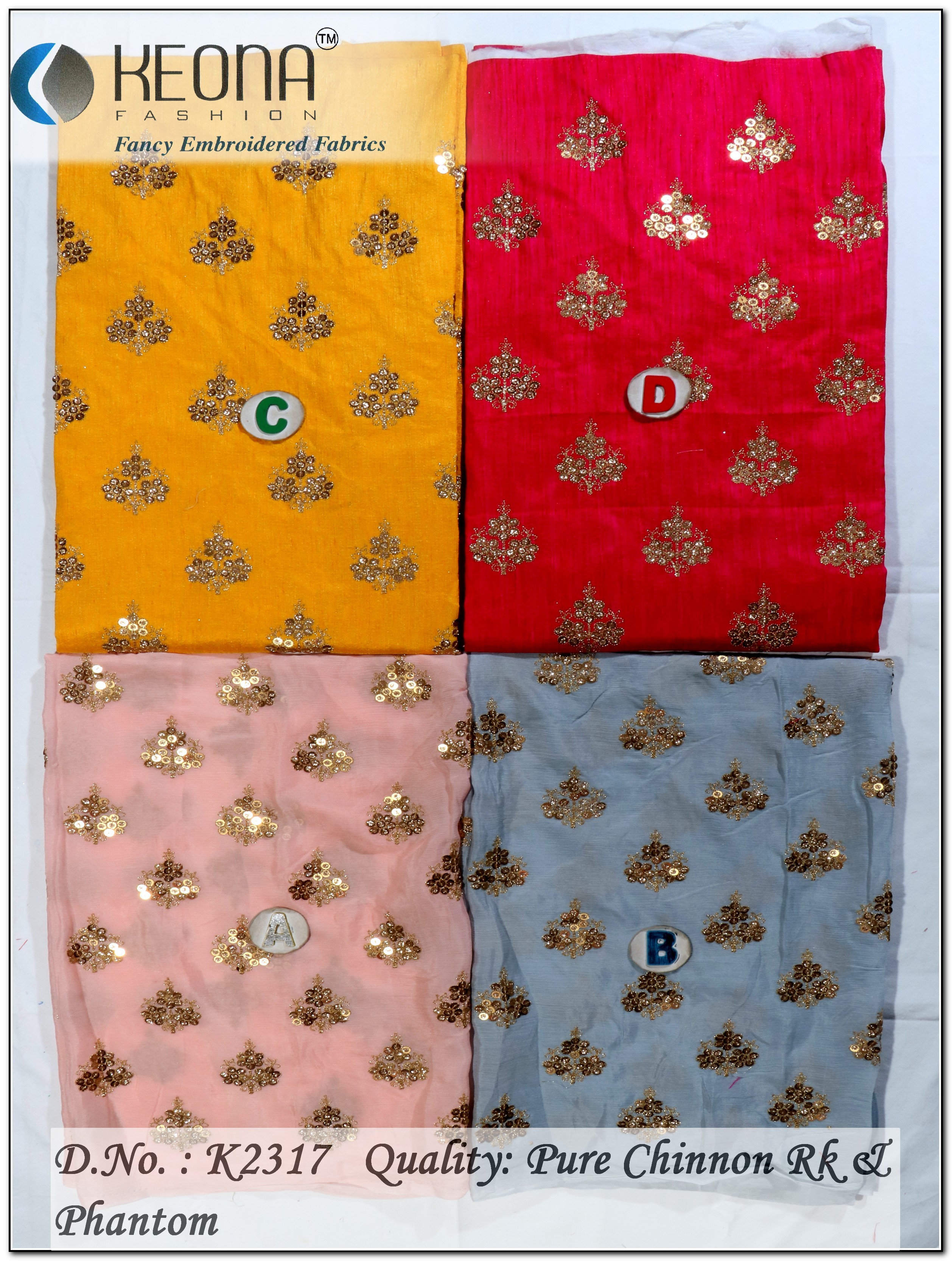 Fancy Sequins Embroidery Fabric - Silk, 44x Width Inch | Light Weight, Smooth, Tear-resistant, Bright Shine