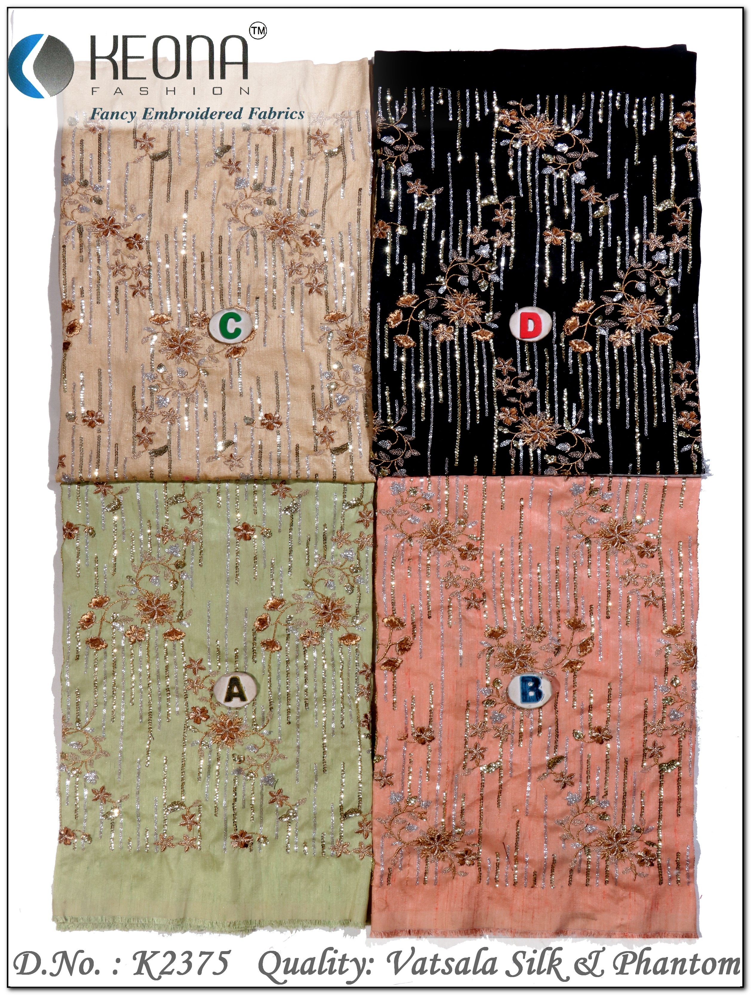 Fancy Sequins Embroidery Fabric - Silk, 44x Width Inch | Light Weight, Smooth, Tear-resistant, Bright Shine