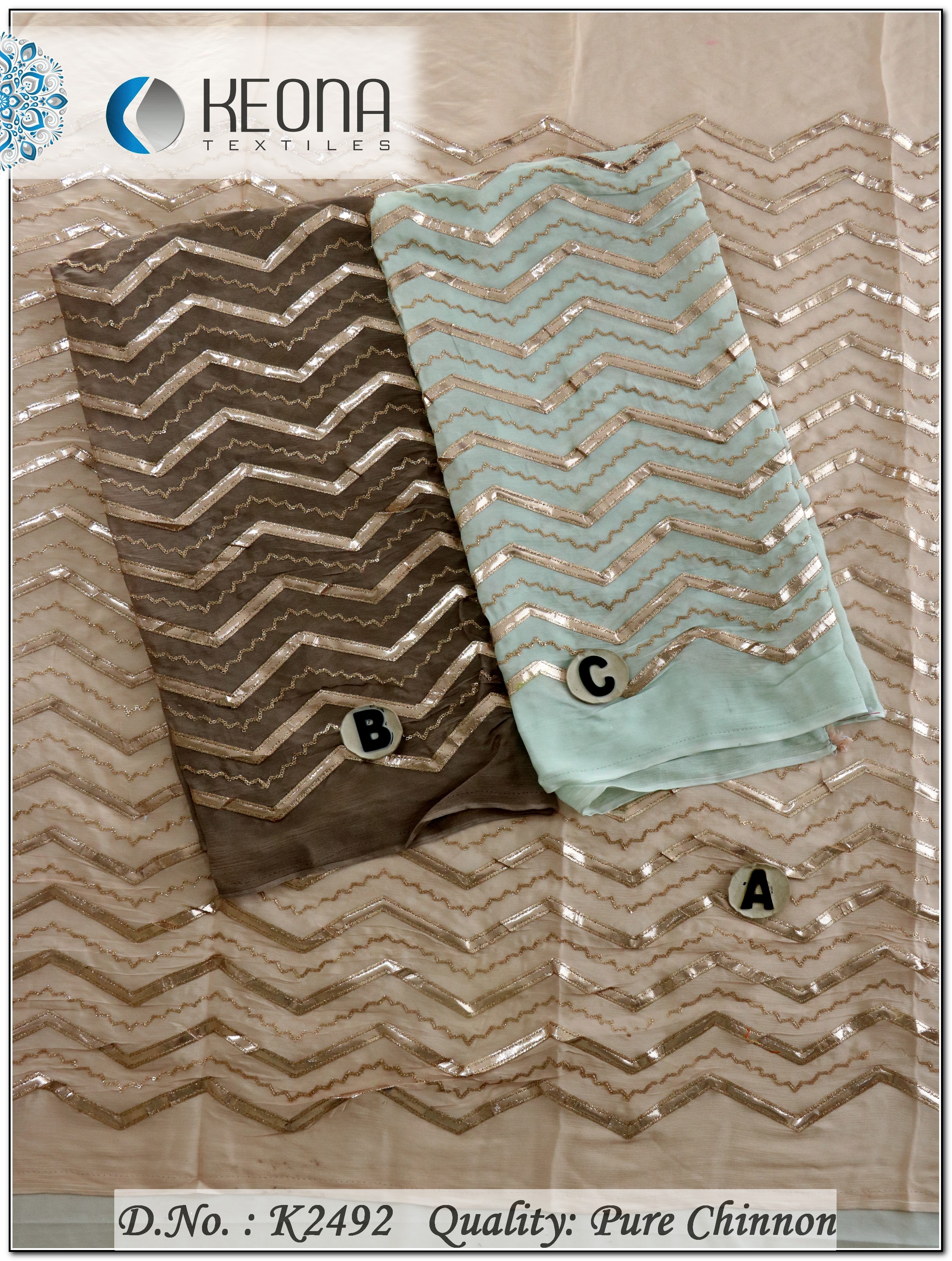 Fancy Sequins Embroidery Fabric - Silk, 44x Width Inch | Light Weight, Smooth, Tear-resistant, Bright Shine