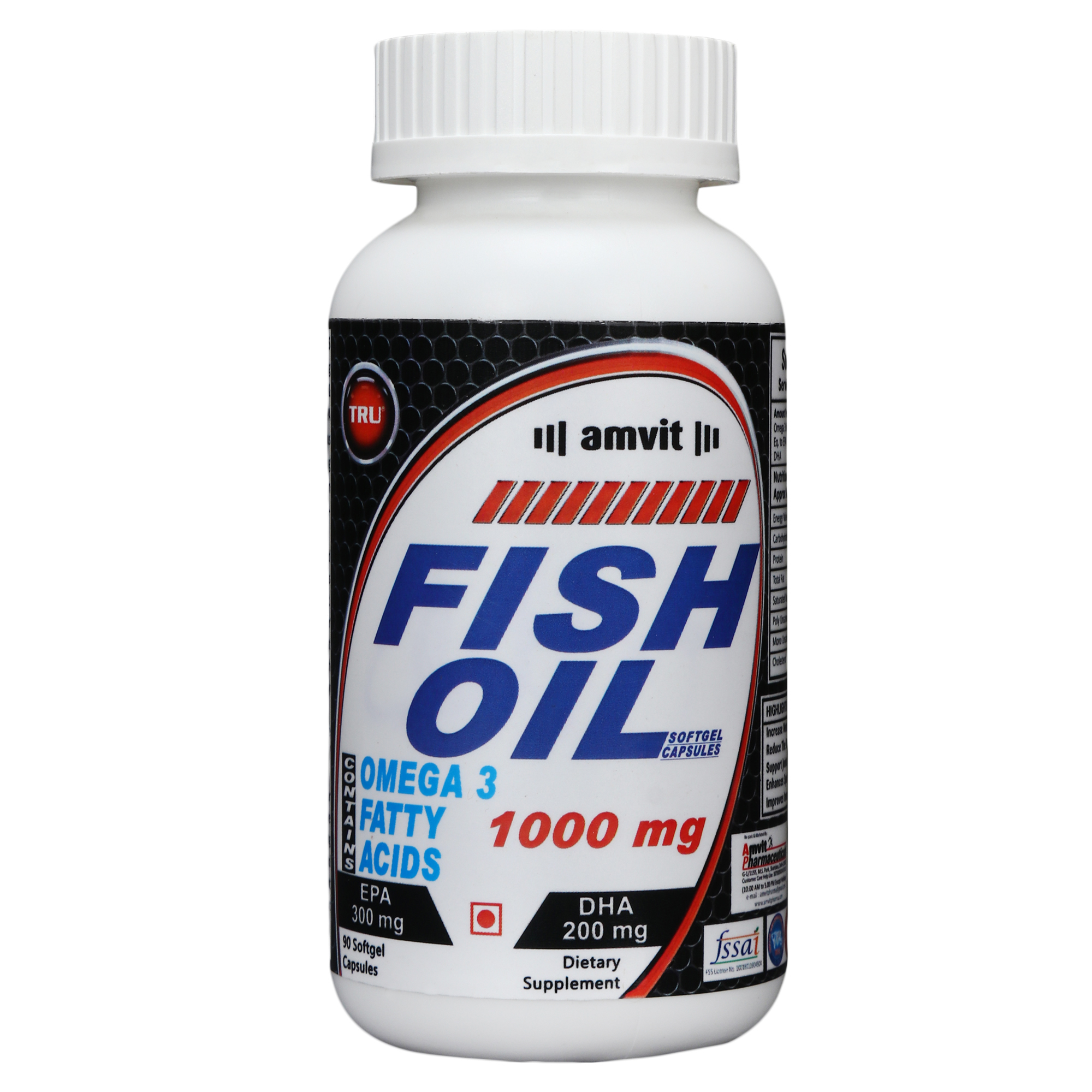 Tru Fish Oil Soft Gel Capsules - 1000mg Omega 3 Dha 200mg & Epa 300mg | Improves Cardio-respiratory Function, Enhances Brain Function & Immunity