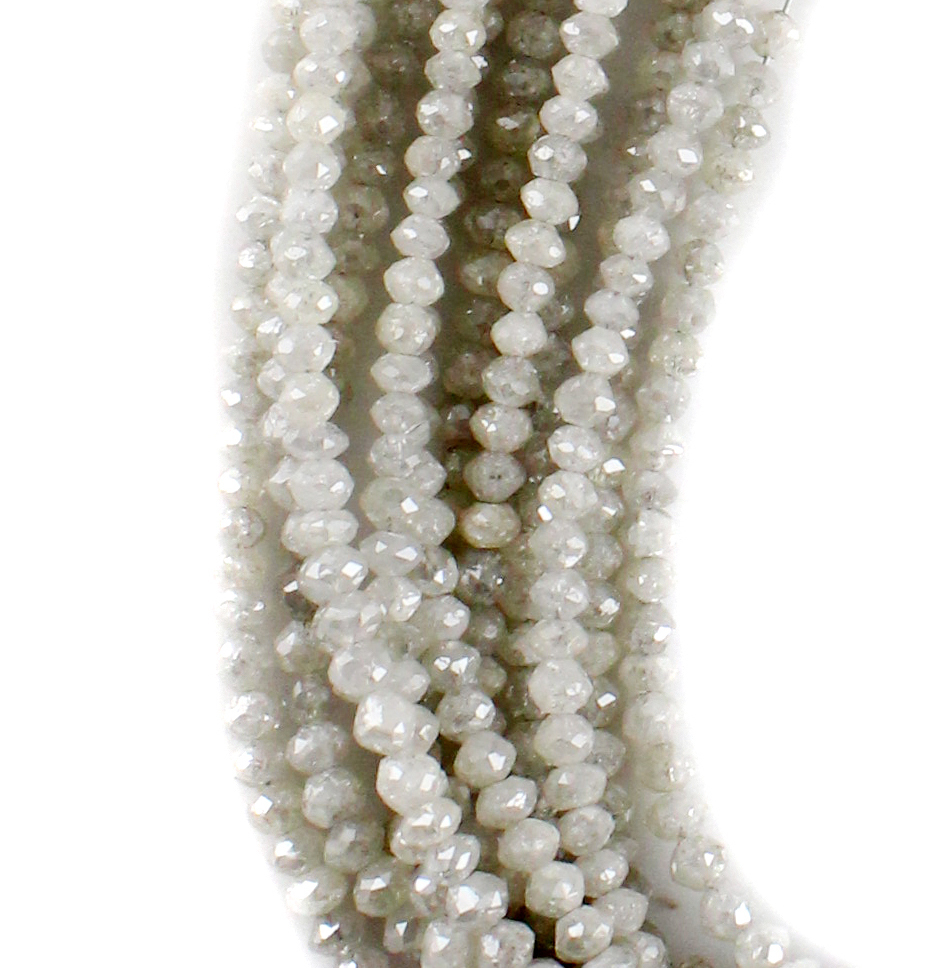 Natural White Diamond Micro Faceted Roundel Beads - 15 Inches Long, 2.5 To 3 Mm Size Range | Non-allergic, Polished Finish, Alluring Shiny Appearance, Perfect For Jewelry Design