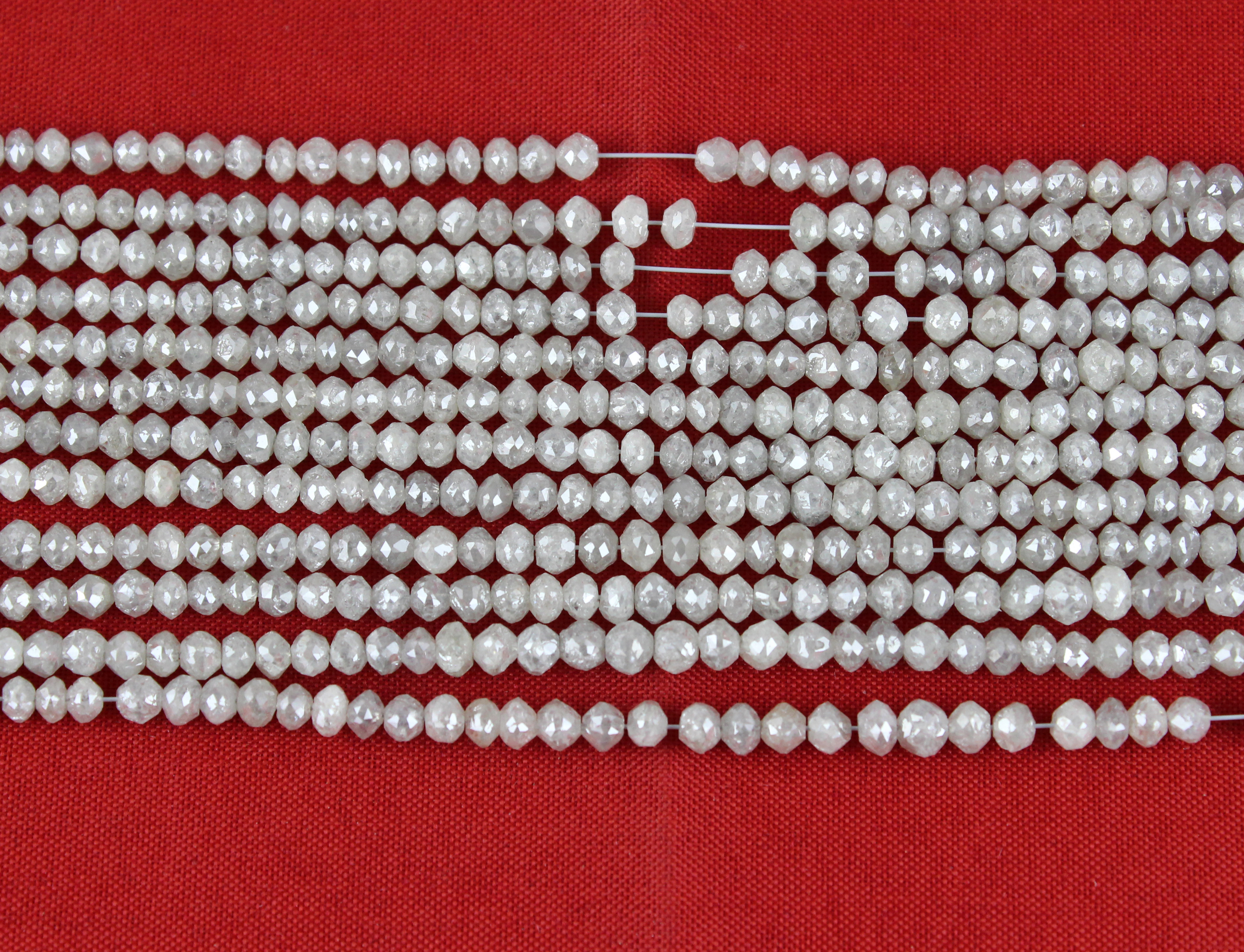 Natural White Diamond Micro Faceted Roundel Beads - 15 Inches Long, 2.5 To 3 Mm Size Range | Non-allergic, Polished Finish, Alluring Shiny Appearance, Perfect For Jewelry Design