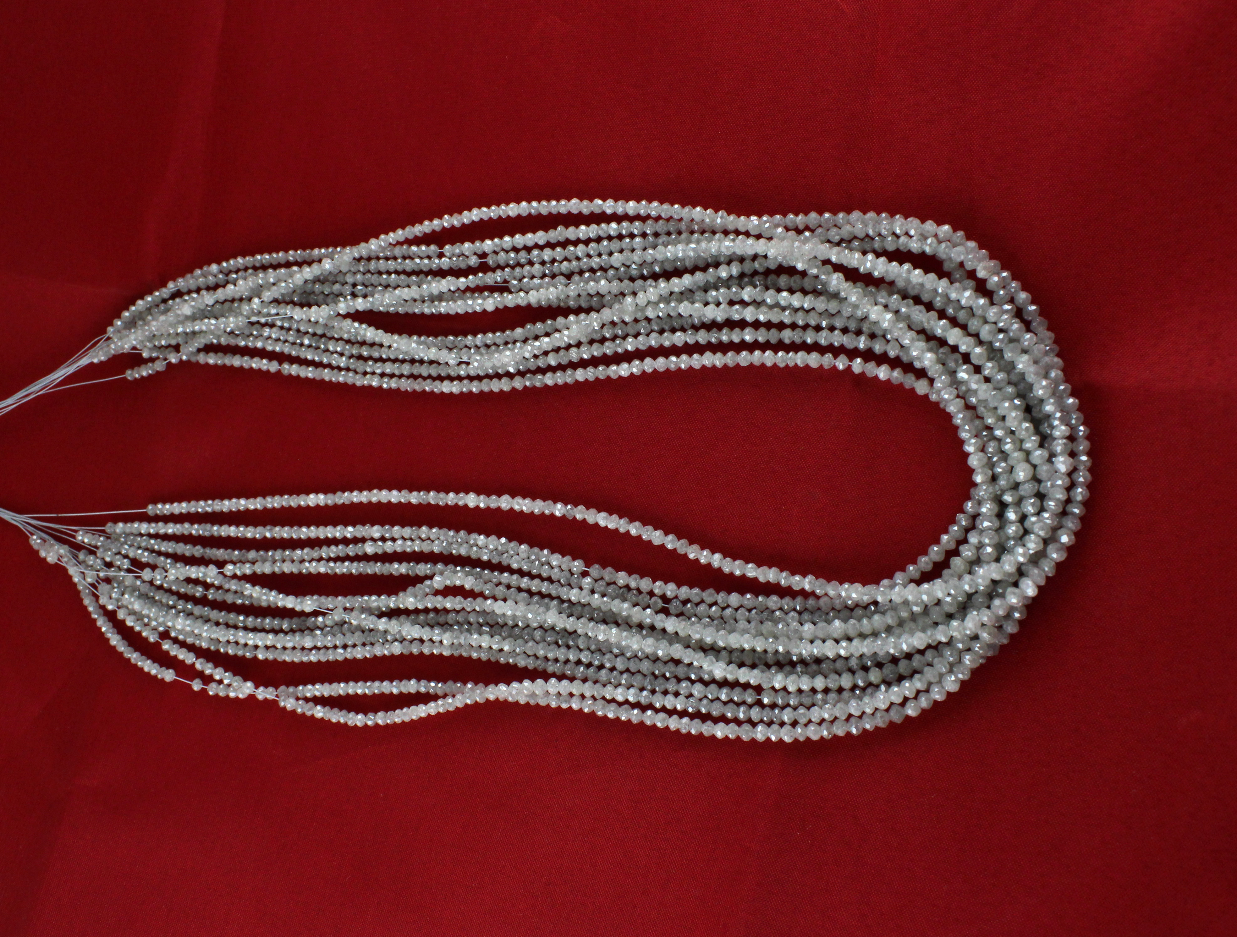 Natural White Diamond Micro Faceted Roundel Beads - 15 Inches Long, 2.5 To 3 Mm Size Range | Non-allergic, Polished Finish, Alluring Shiny Appearance, Perfect For Jewelry Design