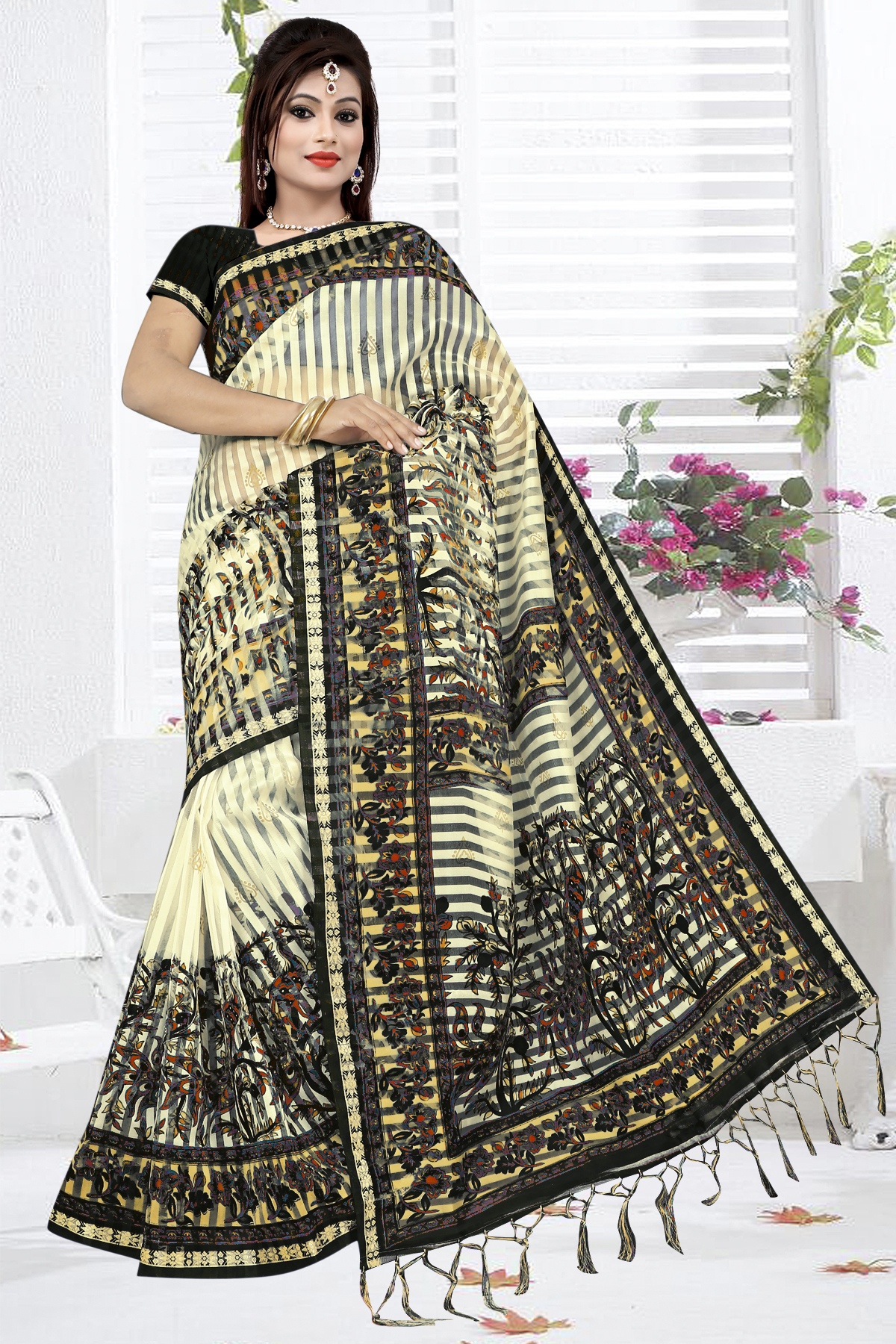 Women's Printed Saree - Heavy Silk 5.5 Mtr Length 0.8 Mtr Blouse | Multicolor Printed Pattern Ideal For Festive Occasions