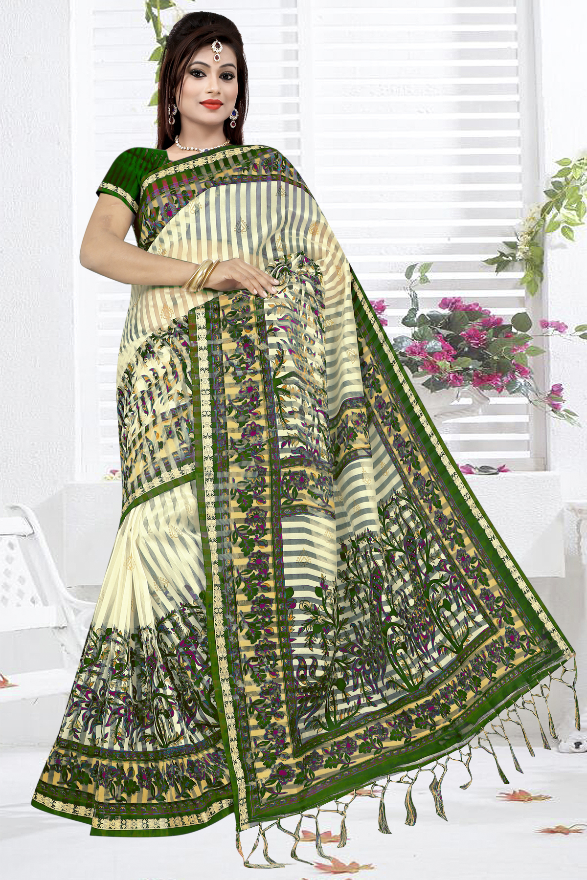 Women's Printed Saree - Heavy Silk 5.5 Mtr Length 0.8 Mtr Blouse | Multicolor Printed Pattern Ideal For Festive Occasions