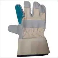 Leather Gloves - Split Leather With Cotton Drill Fabric, 15cm Rubberised Cuff, Customised Colors, Full Finger, Embroidered Pattern