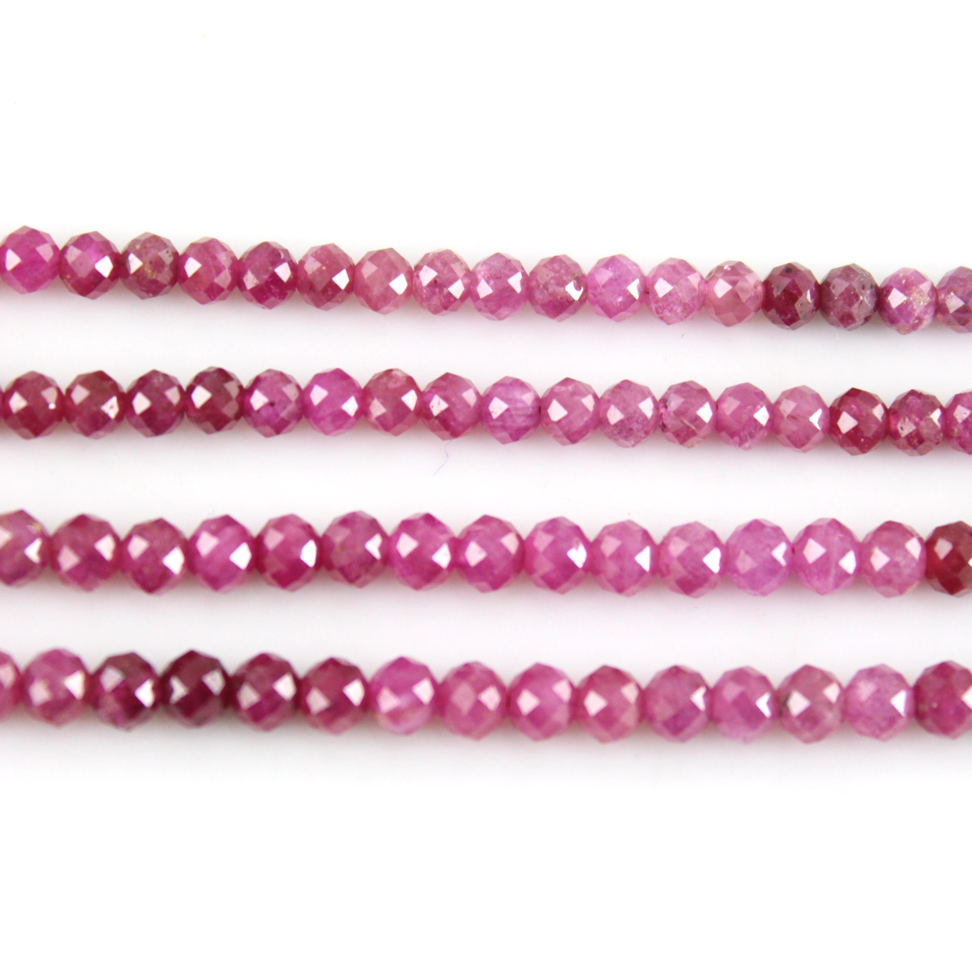 Ruby Shaded Round Micro Faceted Beads - 13 Inch Long String, 3.40 To 3.60 Mm Approx, Pink Color, High-quality Semi-precious Material