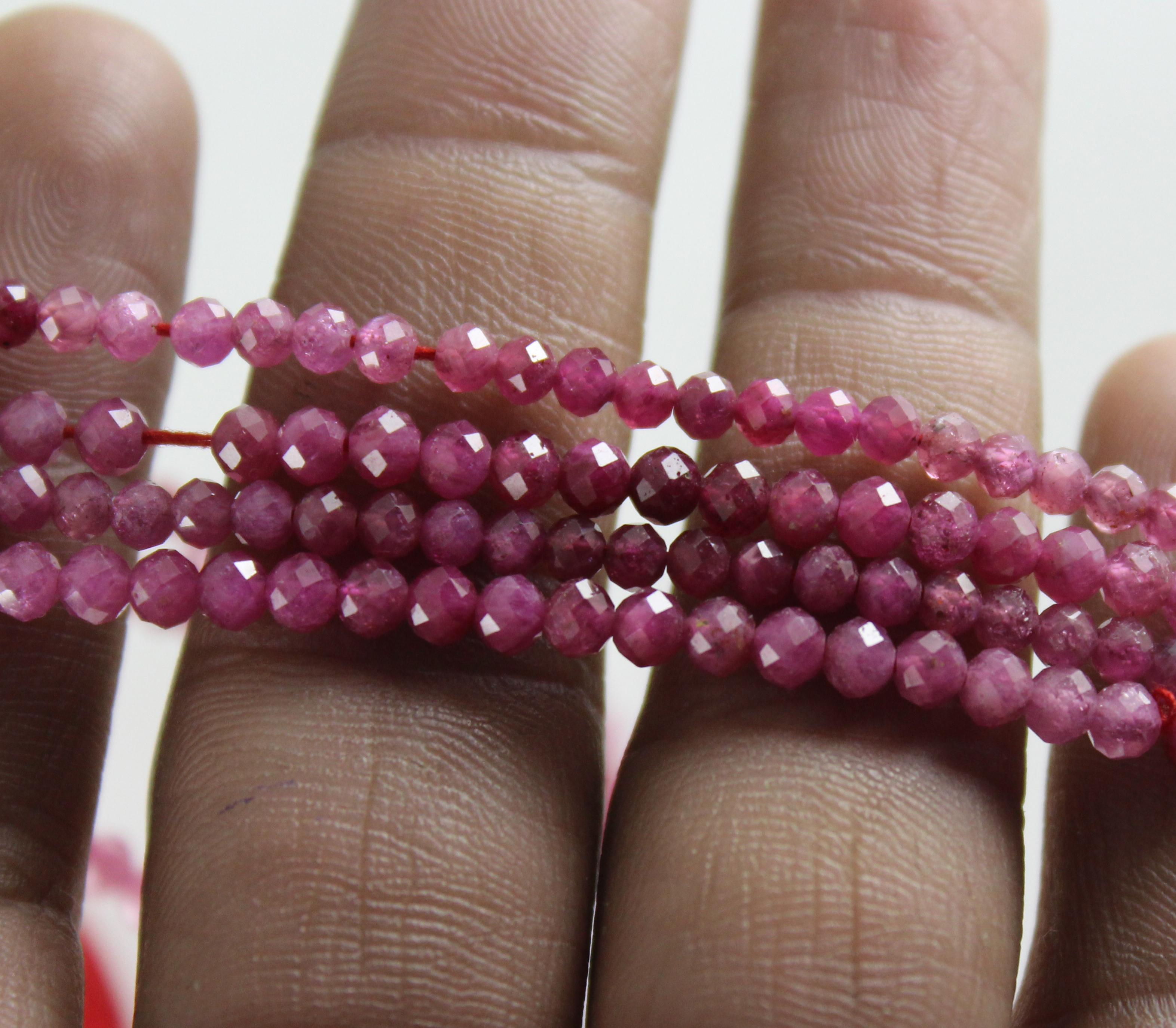 Ruby Shaded Round Micro Faceted Beads - 13 Inch Long String, 3.40 To 3.60 Mm Approx, Pink Color, High-quality Semi-precious Material