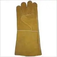 Heat Resistant Split Leather Gloves - Full Finger Design, Customised Color, Cotton Lining, Embroidered Pattern