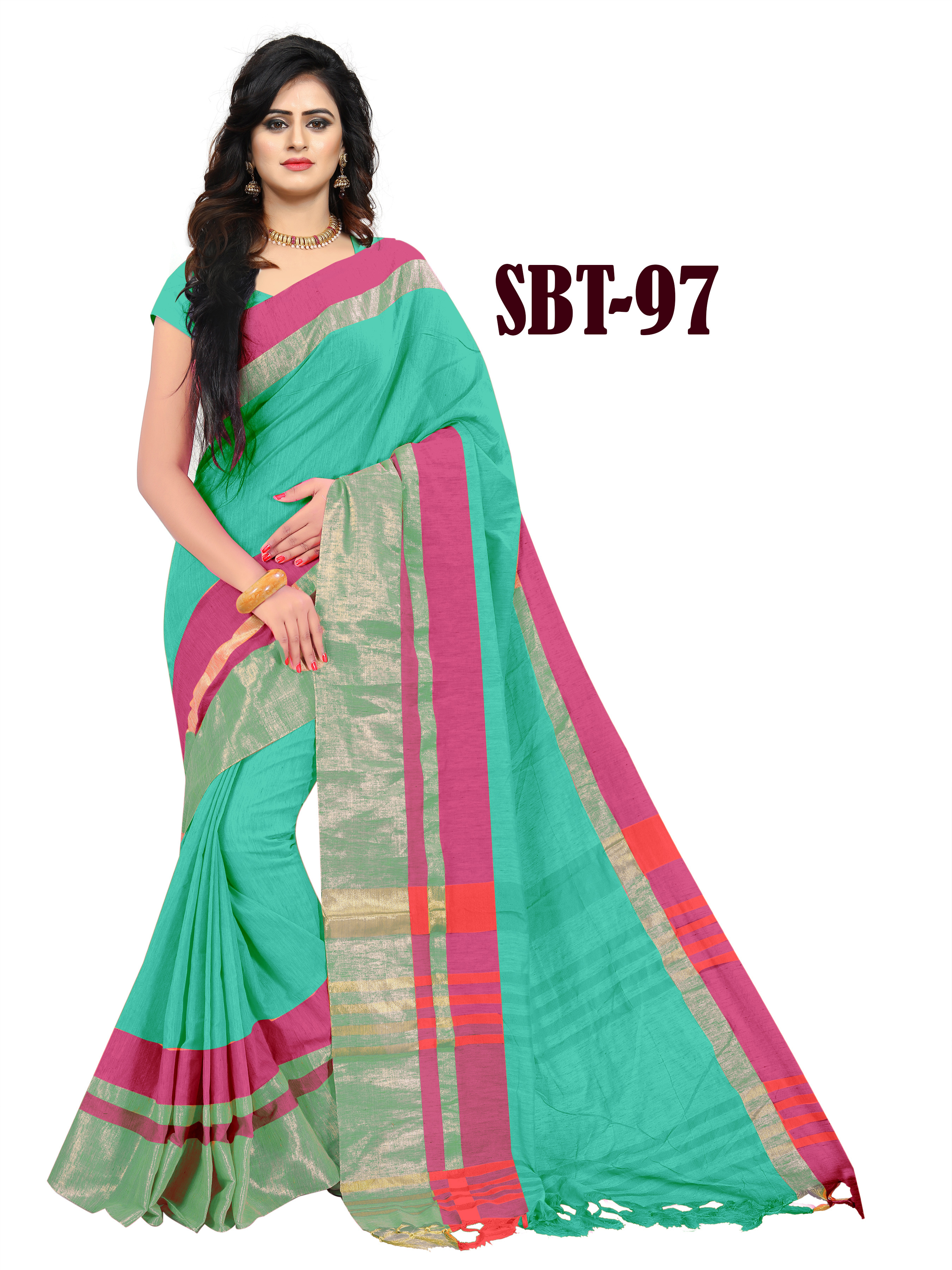 Multicolor Women's Linen Saree With Jhalar